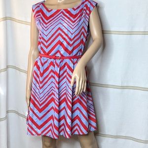 Pink Owl red and blue dress with red belt